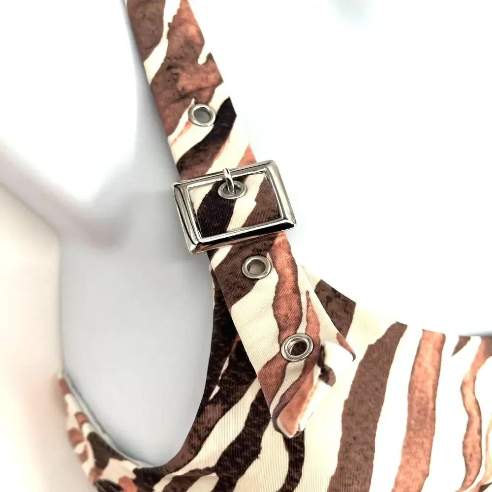 Frankies Bikinis Stormy Top M Kenza Bottom S Brown Zebra Animal Print Bikini Set